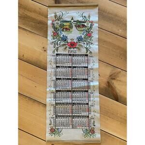 Vintage Calendar Burlap Wall Hanger Decor. 1985 floral.